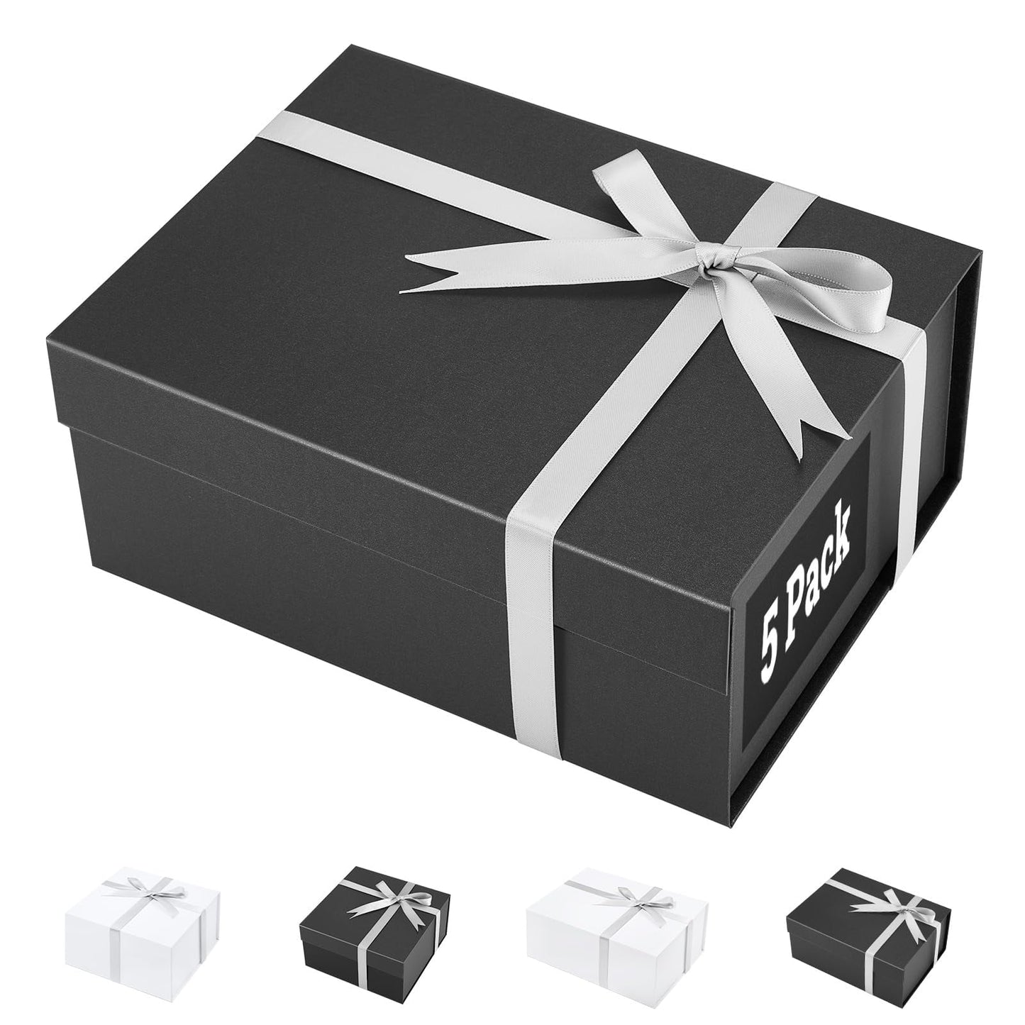 Facsco 5 Pack Gift Boxes for Lids, Magnetic Gift Box for Present, Christmas Gift Box 9.5*7*4 Inch, Black